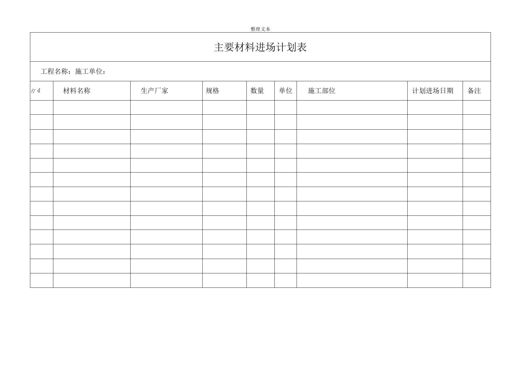 主要材料进场计划表