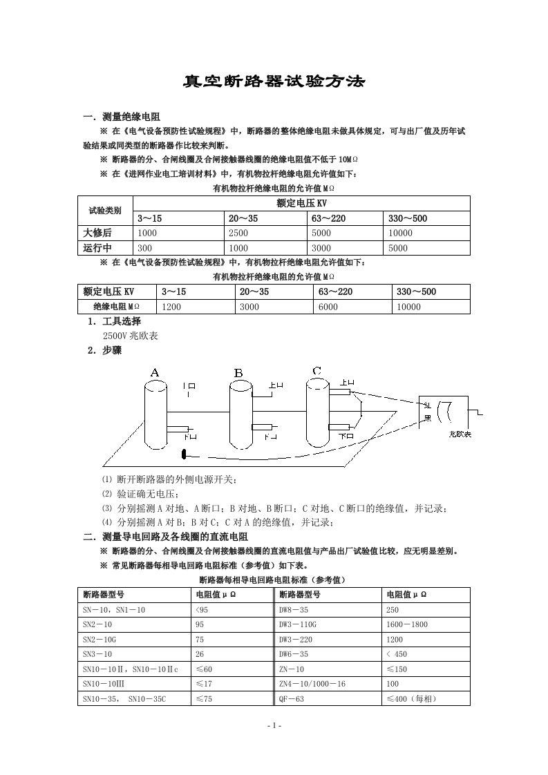 真空断路器试验方法