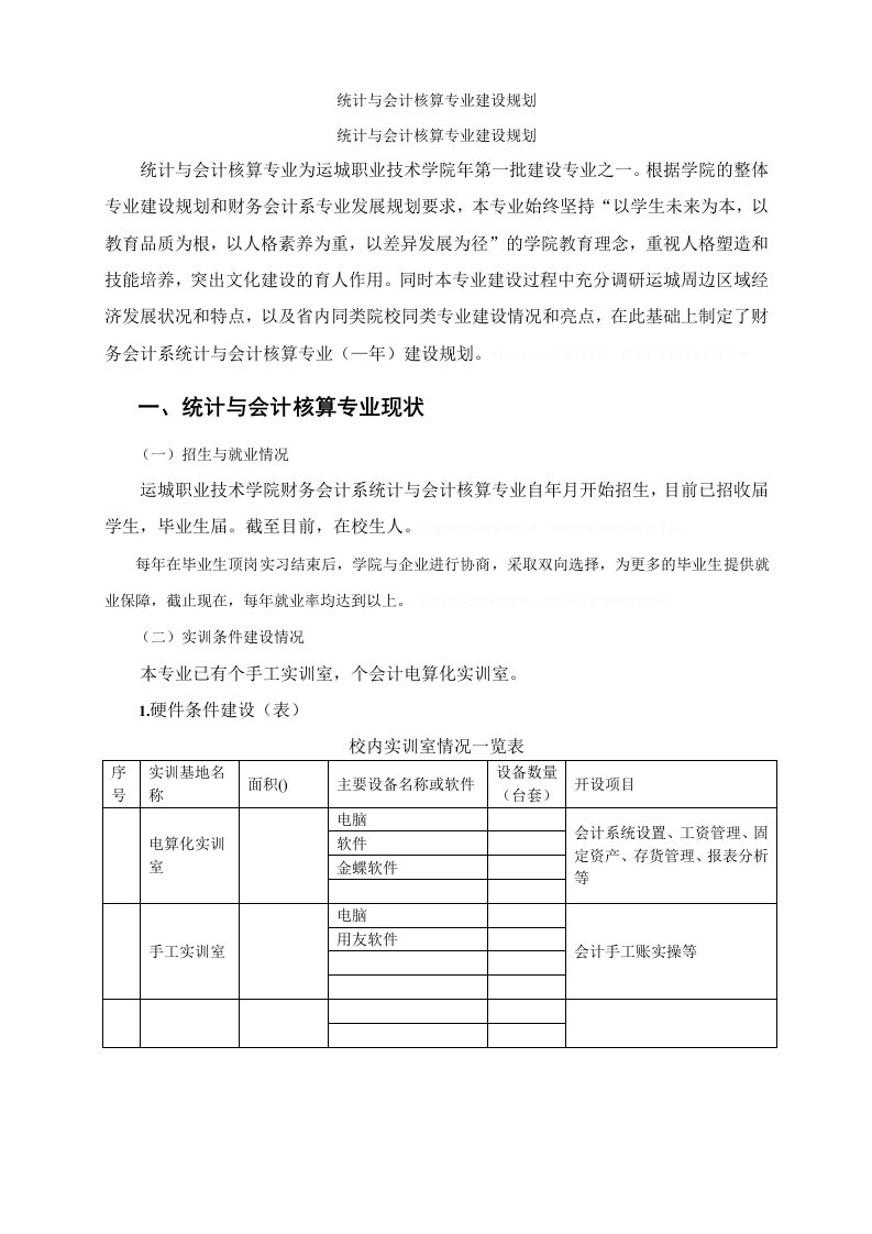 统计与会计核算专业建设规划