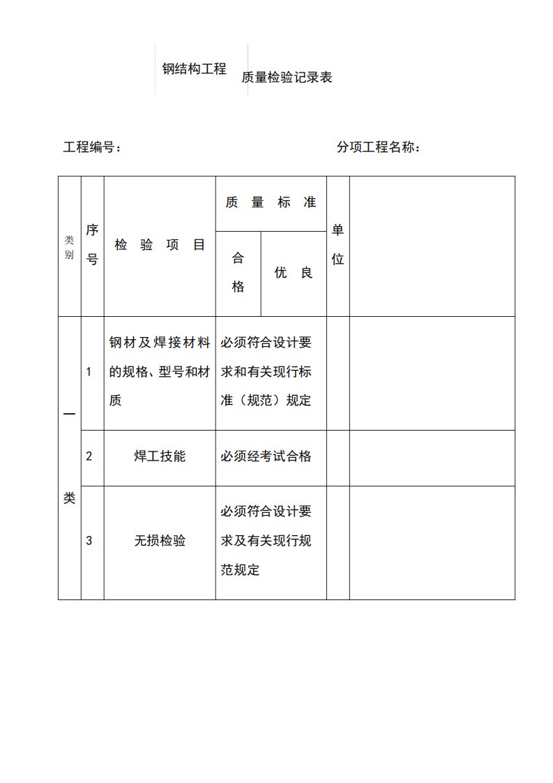 钢结构焊接质量检验记录表