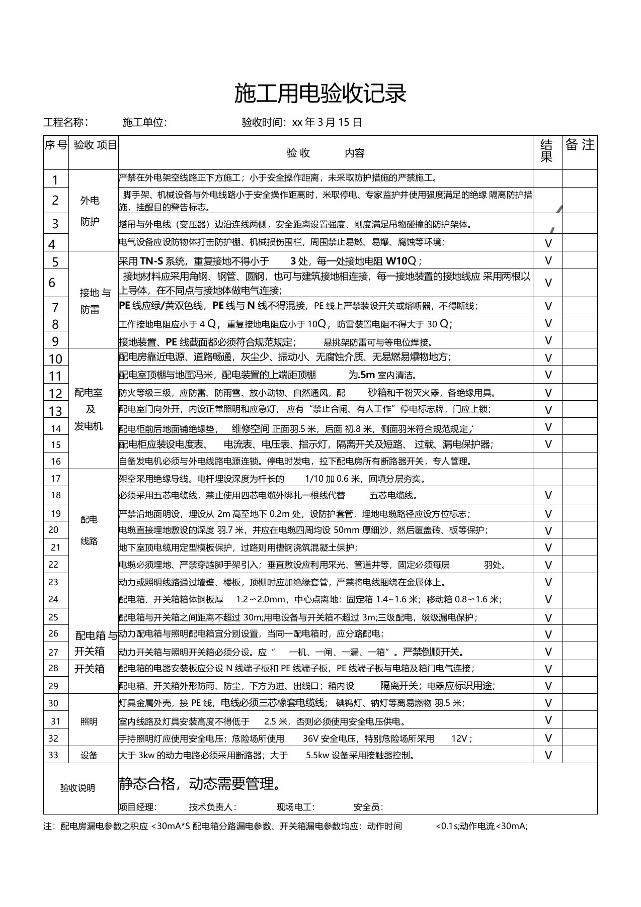 施工用电验收记录总