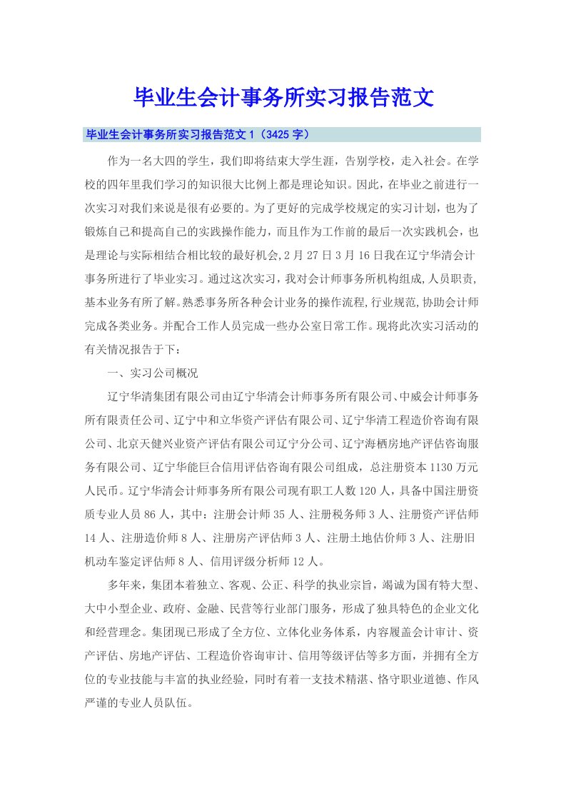 毕业生会计事务所实习报告范文