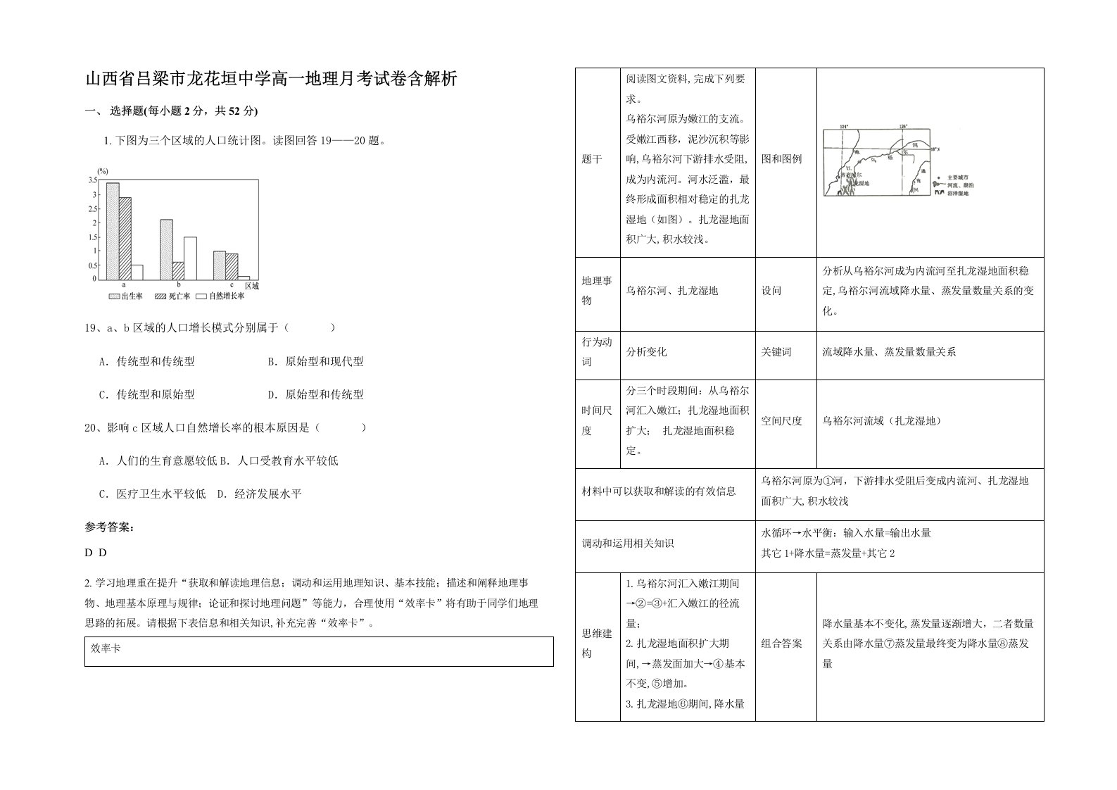 山西省吕梁市龙花垣中学高一地理月考试卷含解析