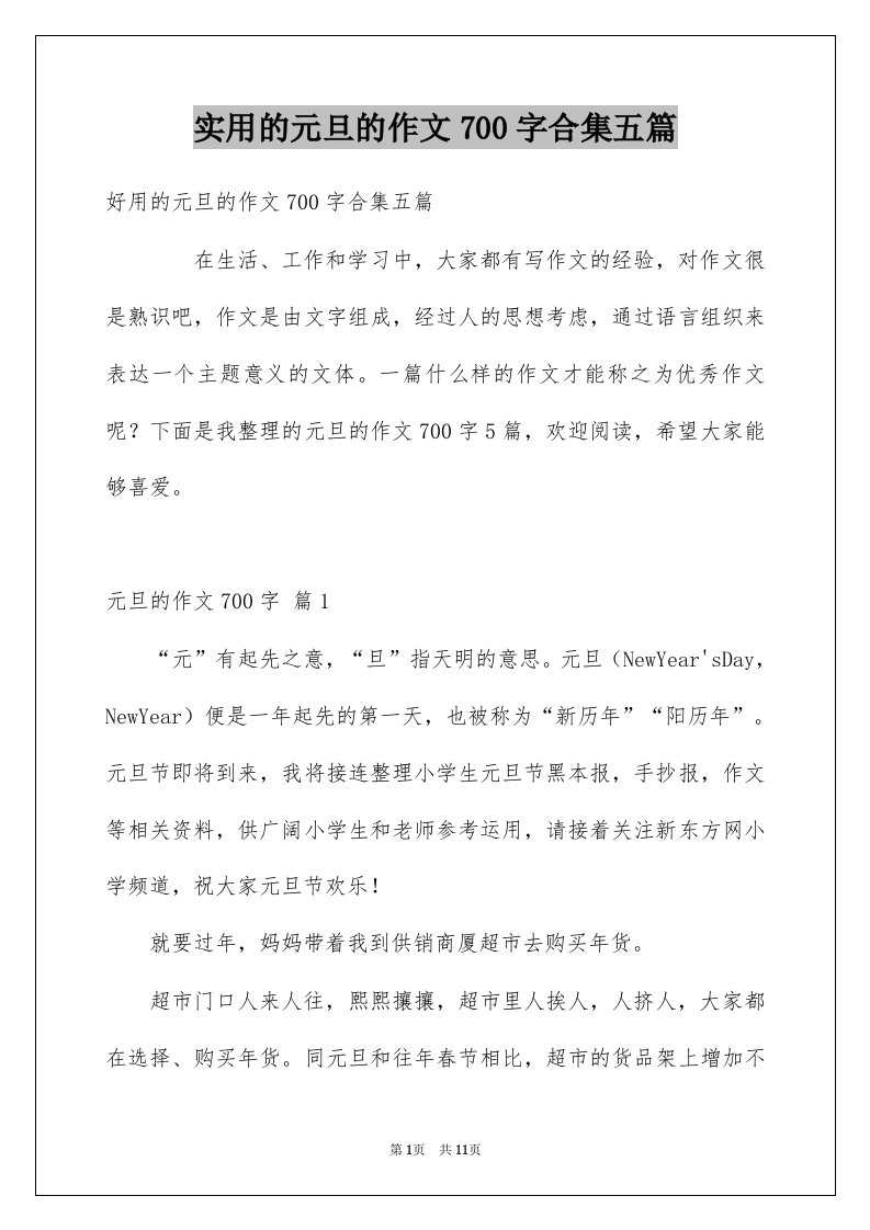 实用的元旦的作文700字合集五篇