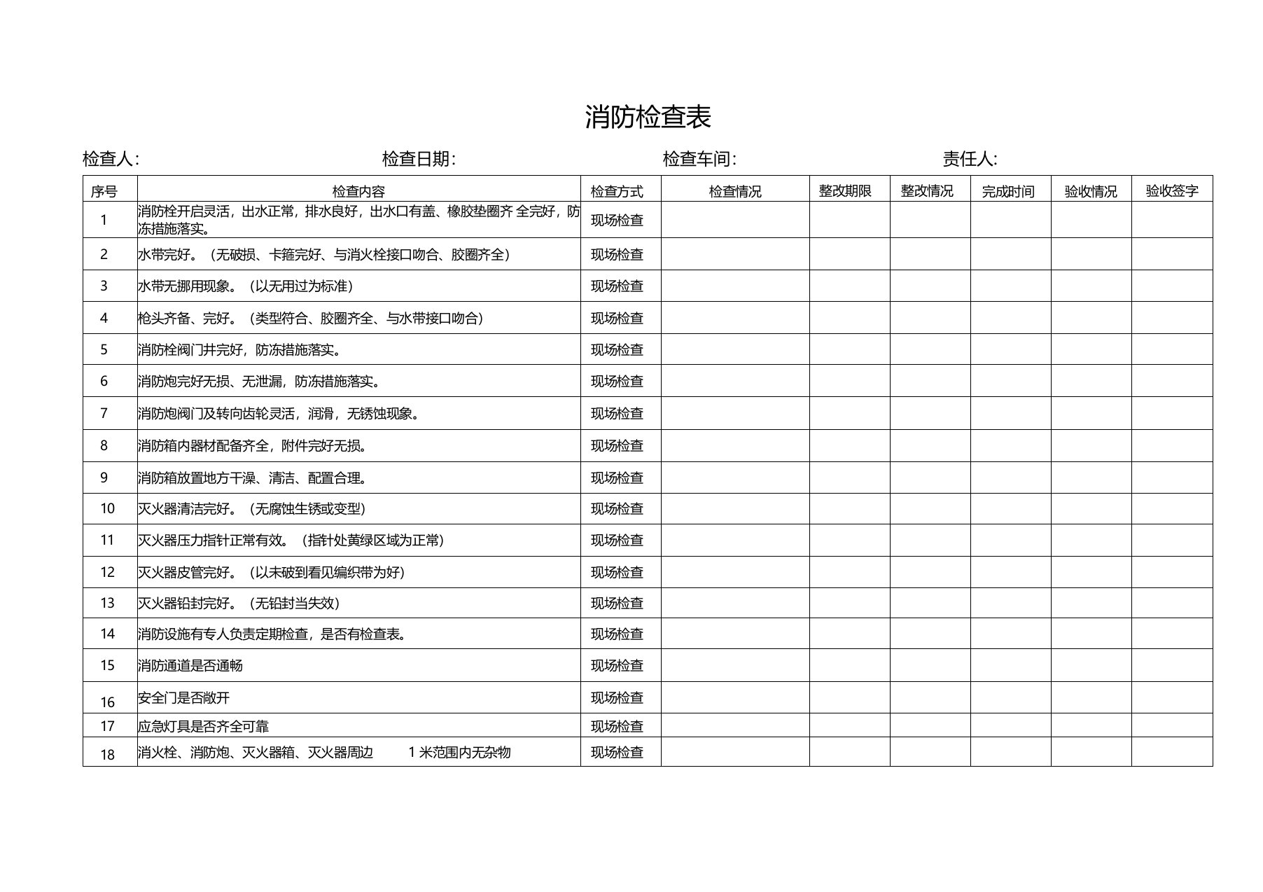 消防检查表