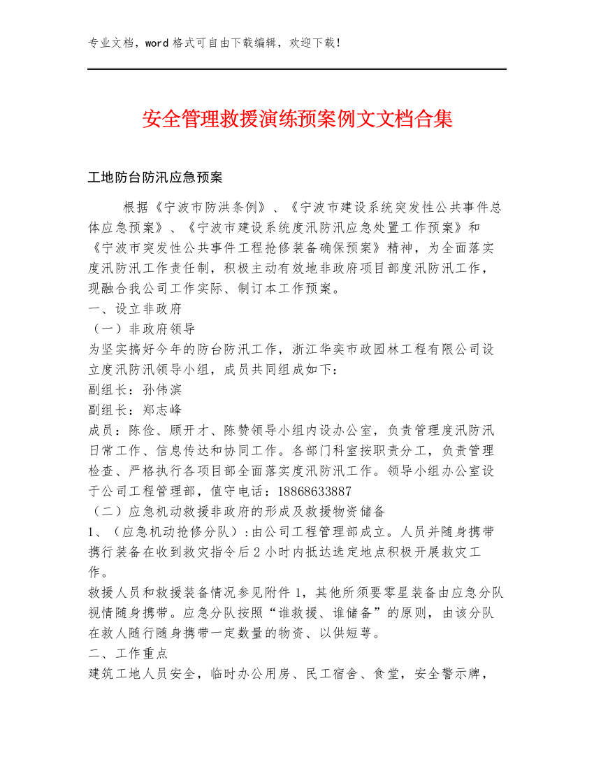 安全管理救援演练预案例文文档合集