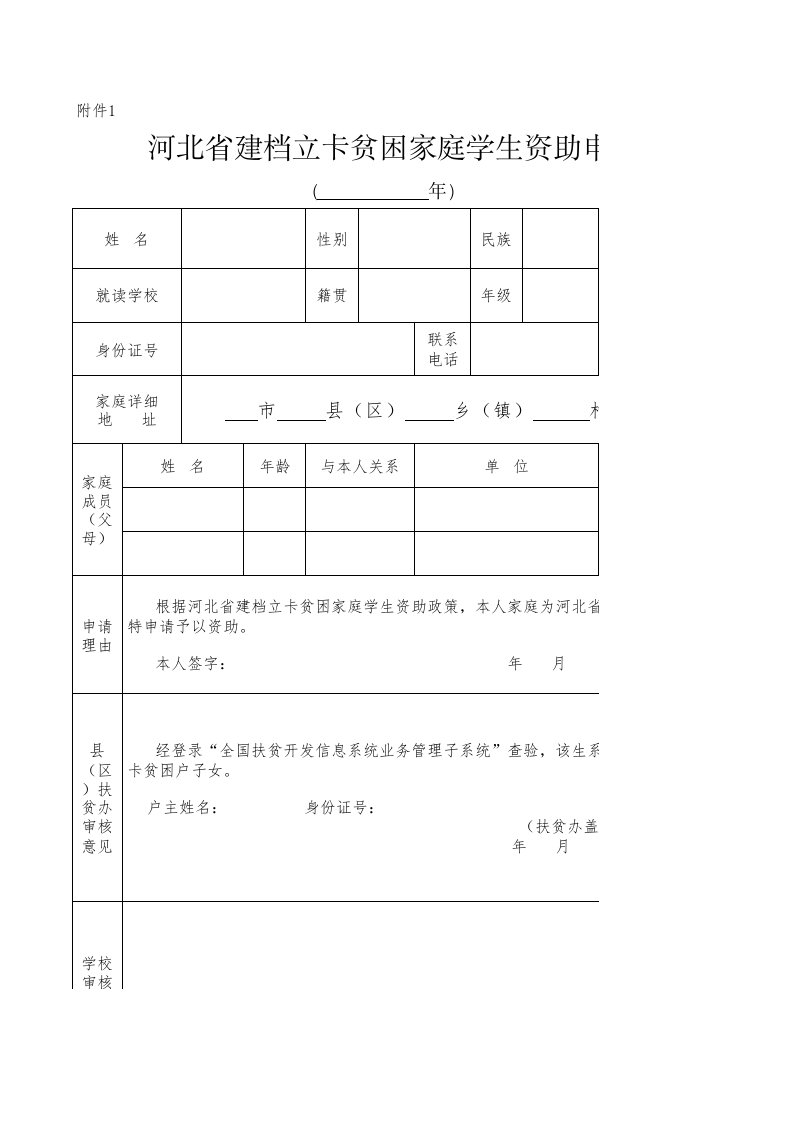 河北省建档立卡贫困家庭学生资助申请表(1)