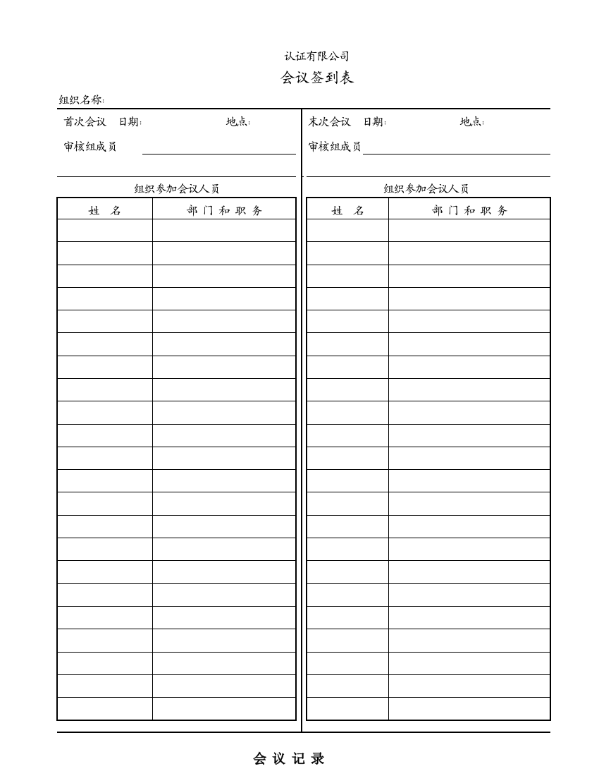 首末次会议签到表与末次会议记录