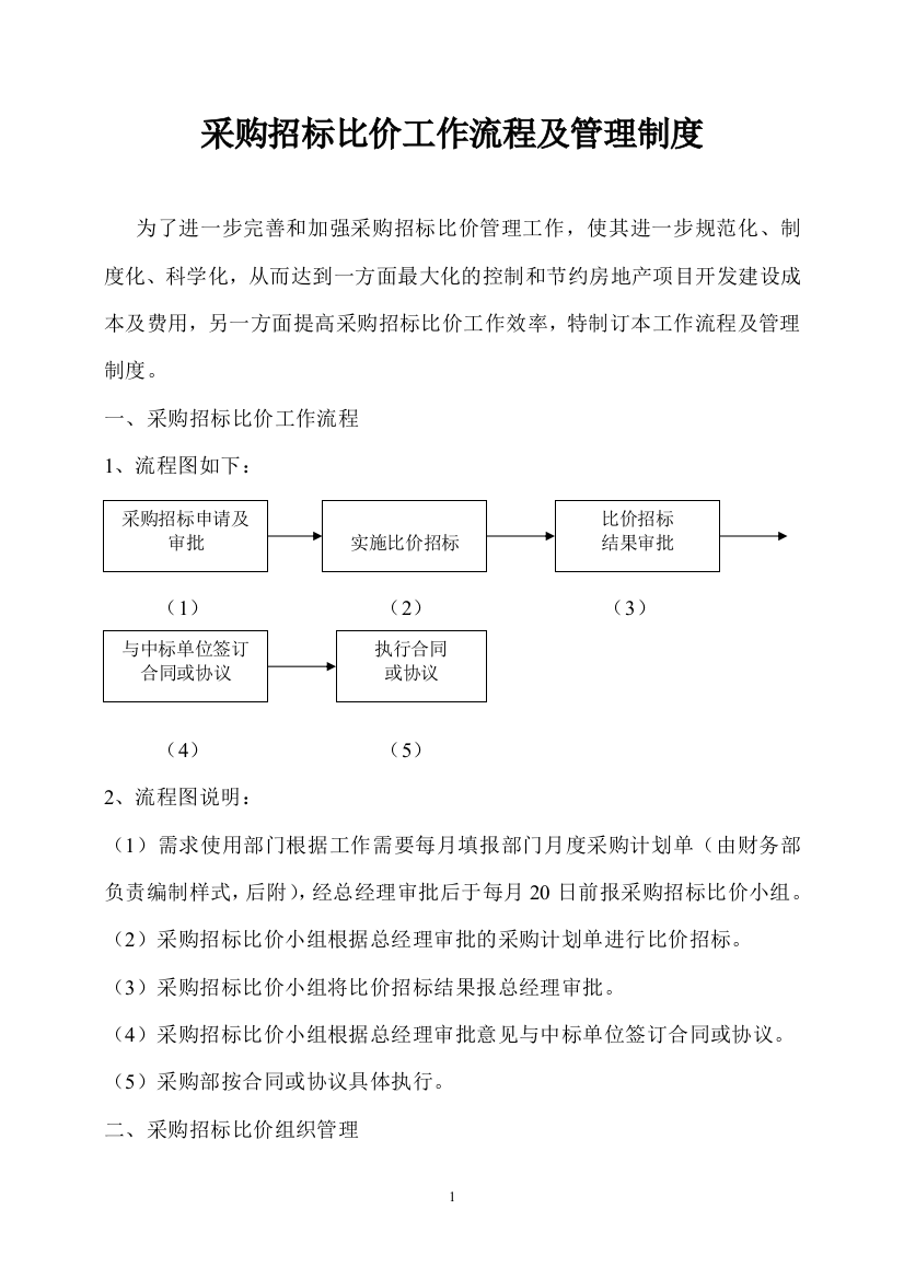 采购招标比价工作流程及管理制度