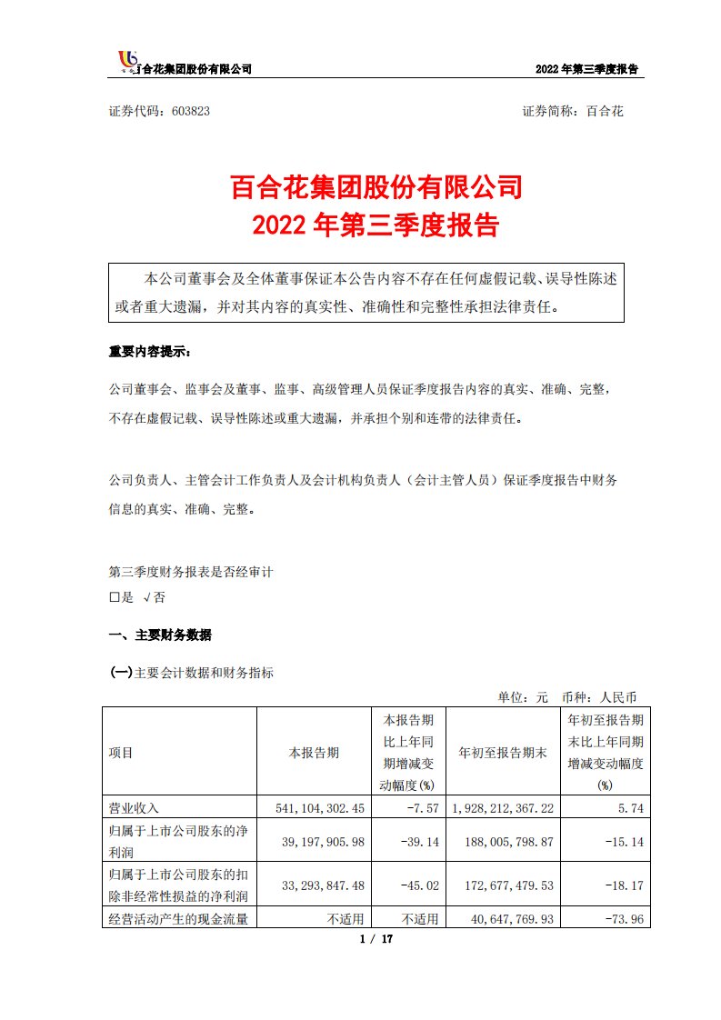 上交所-百合花集团股份有限公司2022年第三季度报告-20221027