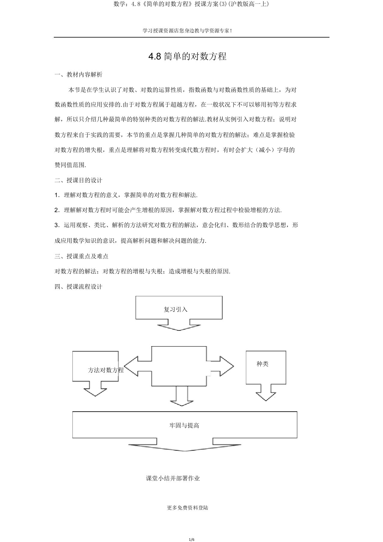 数学4.8《简单的对数方程》教案(沪教版高一上)