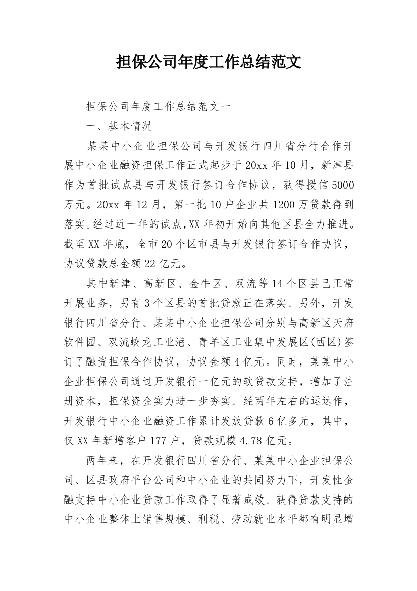 担保公司年度工作总结范文