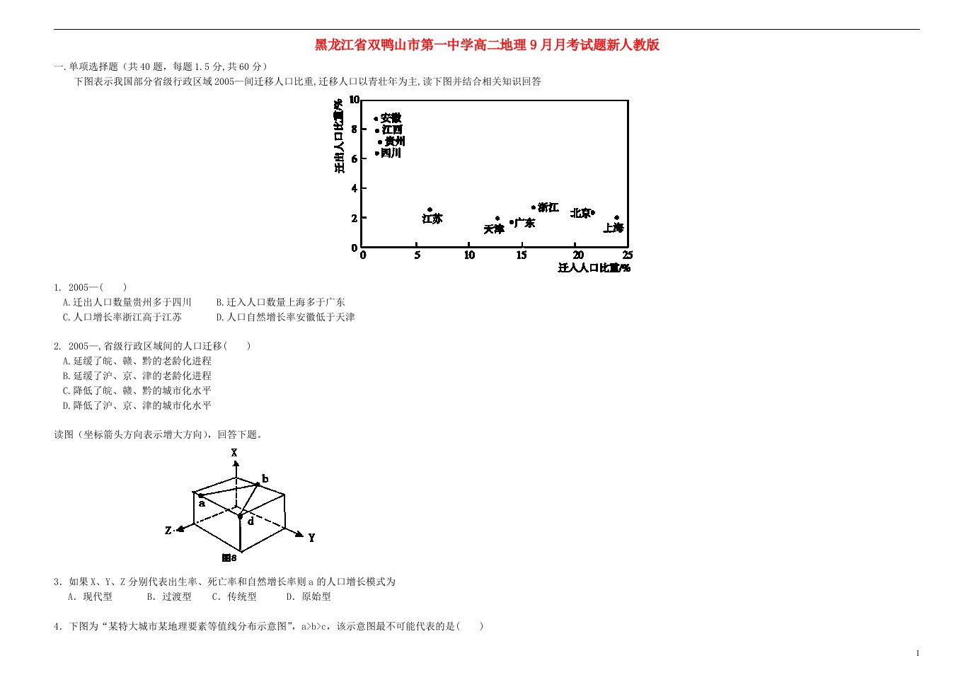 黑龙江省双鸭山市第一中学高二地理9月月考试题新人教版