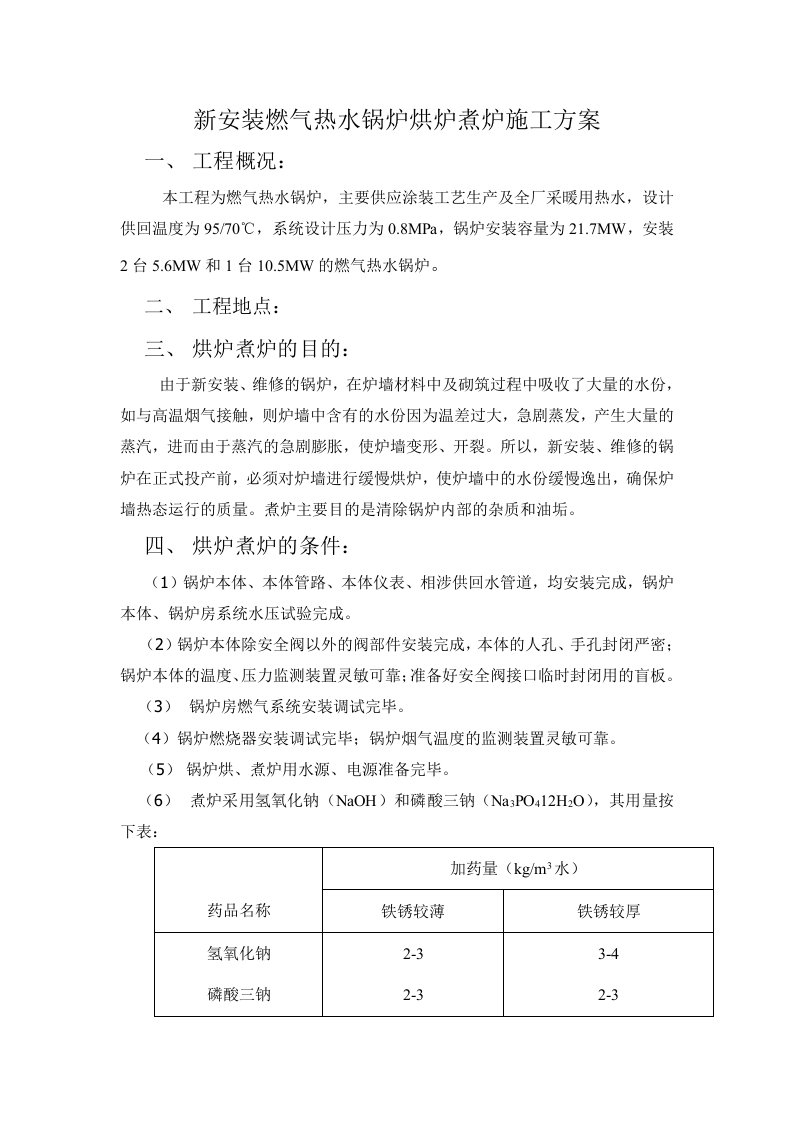 新安装燃气热水锅炉烘炉煮炉施工方案