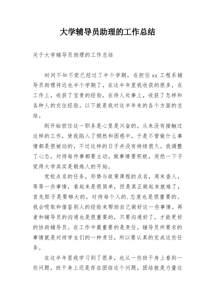 大学辅导员助理的工作总结_1