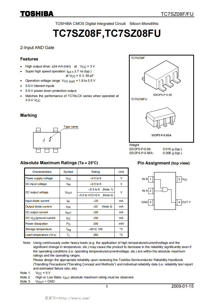 TC7SZ08F(T85L,F),TC7SZ08FU(TE85L,JF,规格书,Datasheet