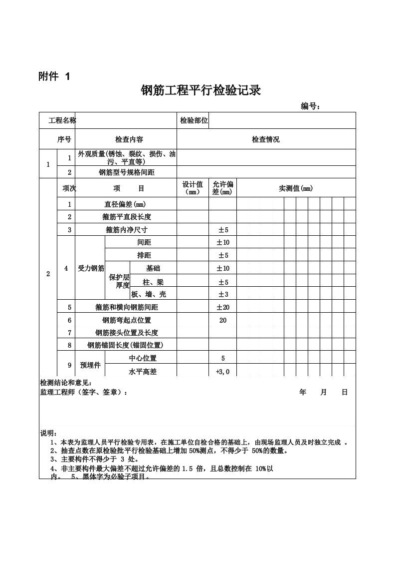 监理平行检验记录表