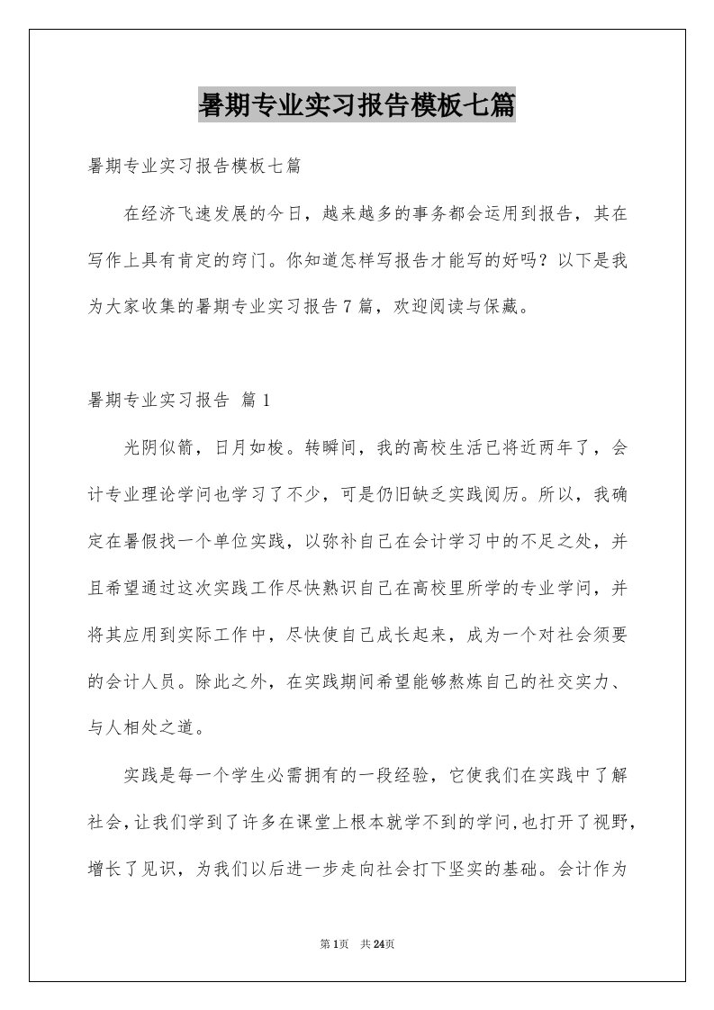 暑期专业实习报告模板七篇