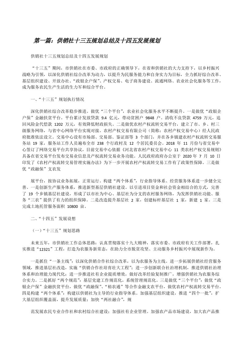 供销社十三五规划总结及十四五发展规划[共5篇][修改版]