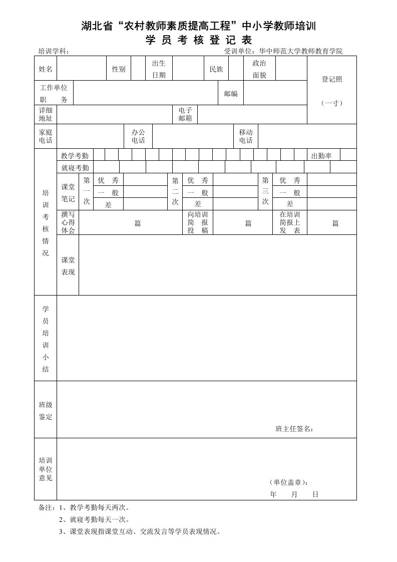 学员考核登记表