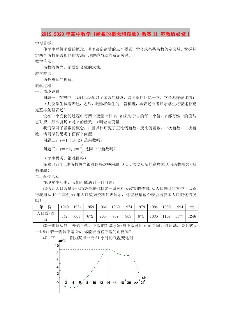 2019-2020年高中数学《函数的概念和图象》教案11