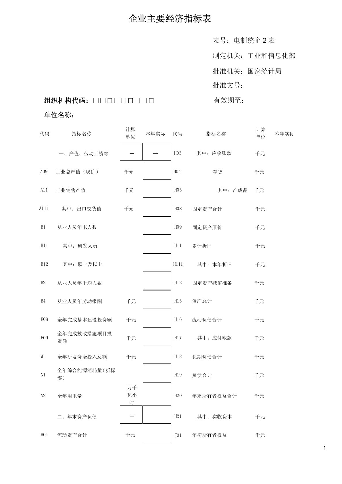 企业主要经济指标表