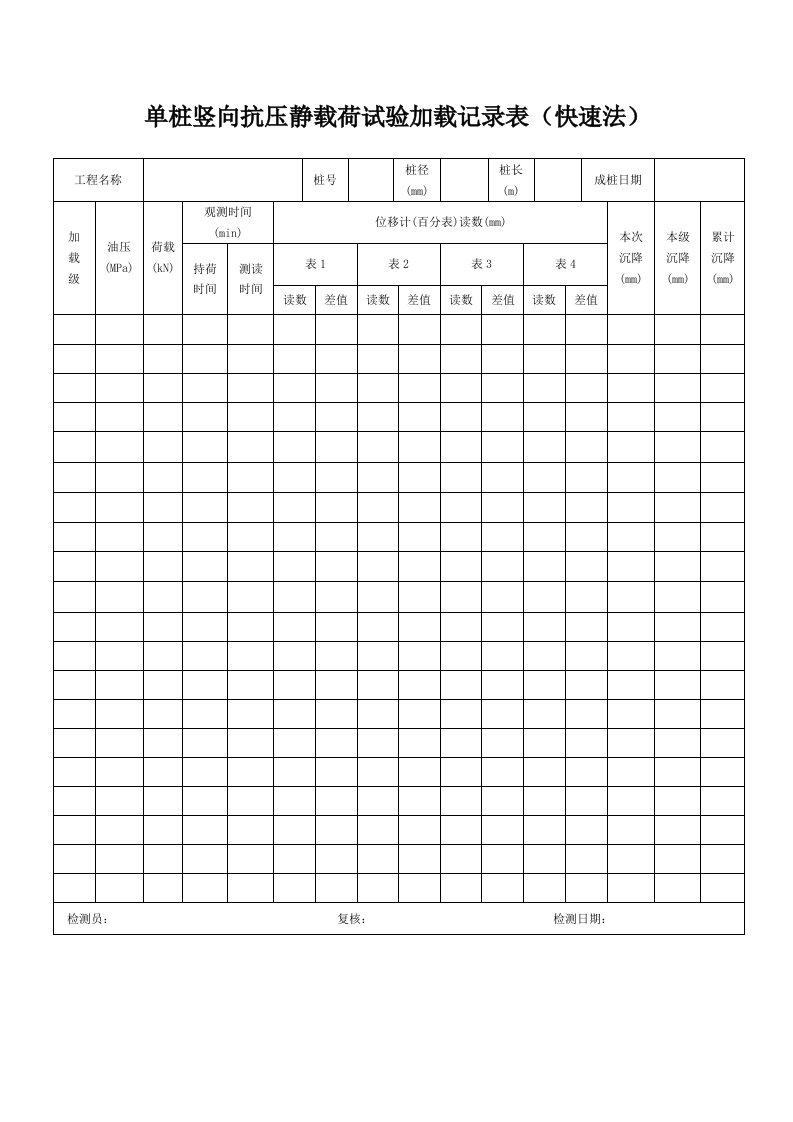 桩基静载实验检测记录表格