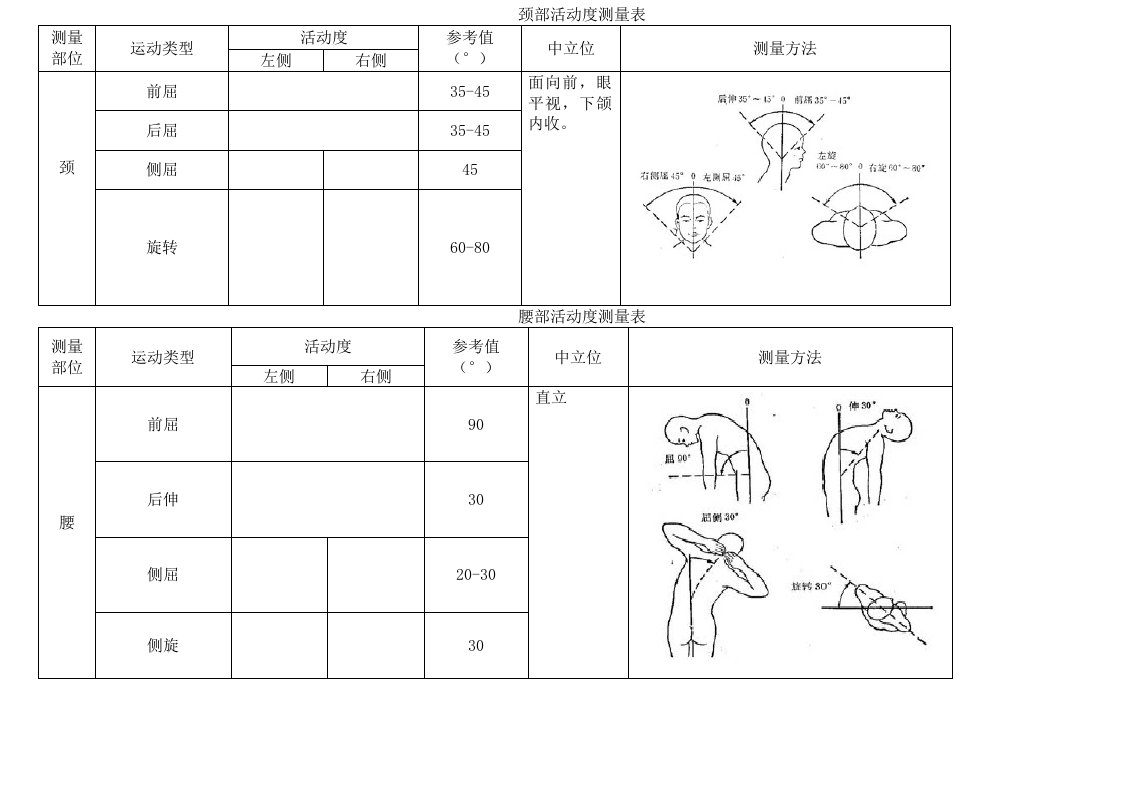 关节活动度表