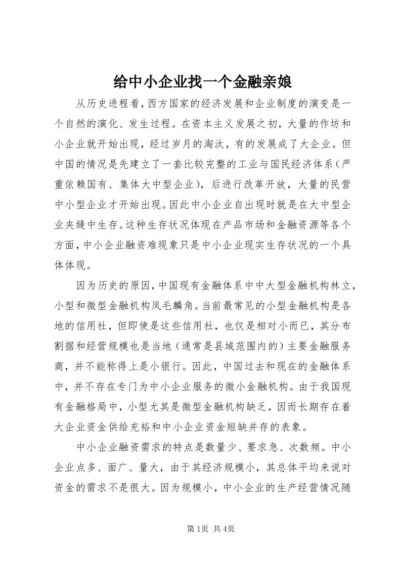 给中小企业找一个金融亲娘