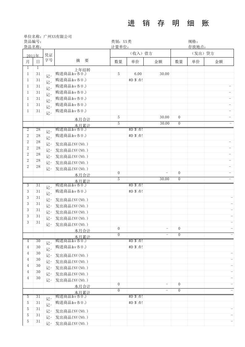 1243库存商品进销存数量明细账