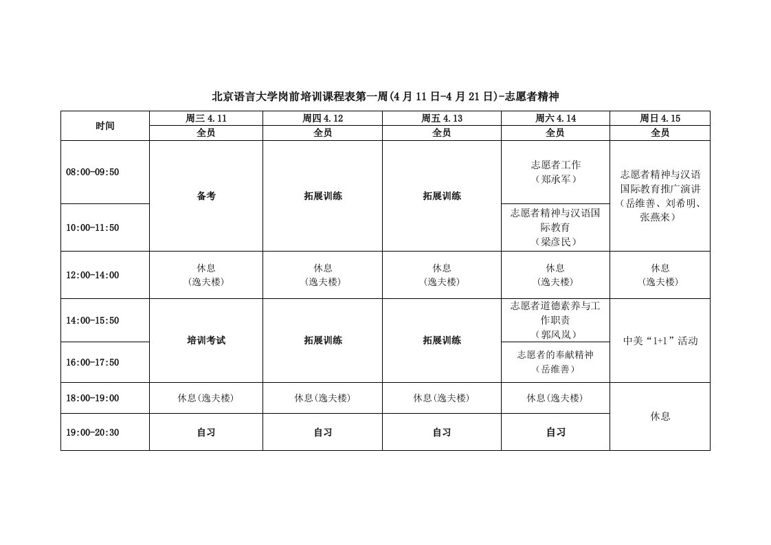 赴美志愿者岗前培训课程表