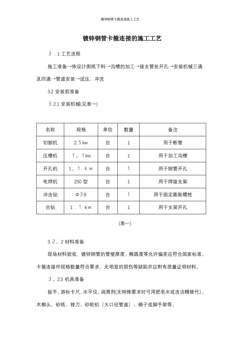 镀锌钢管卡箍连接施工工艺