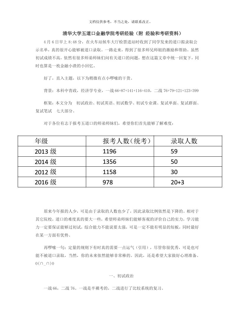 清华大学五道口金融学院考研经验(附经验和考研资料)