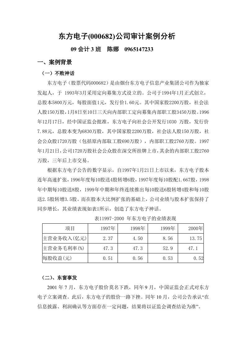 东方电子(000682)公司审计案例分析