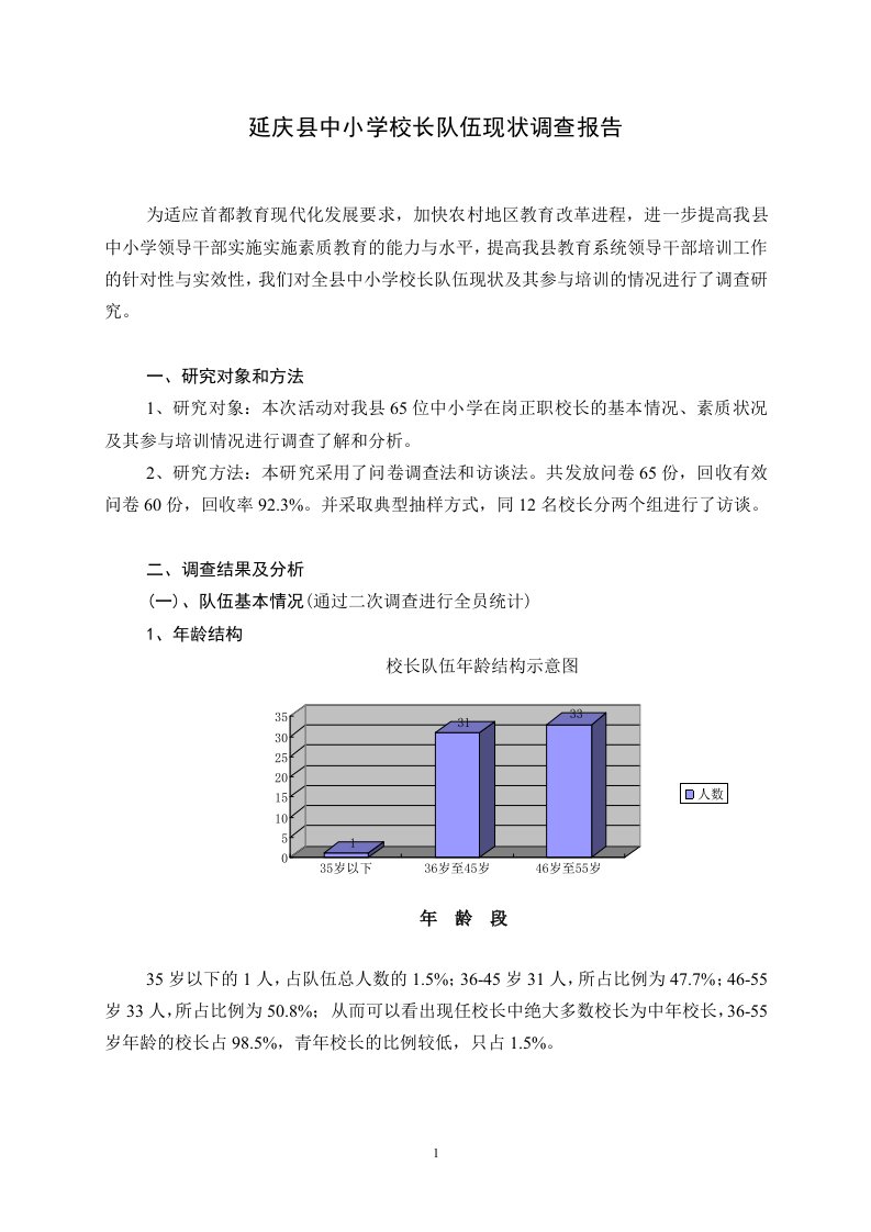 延庆县中小学校长队伍现状调查报告