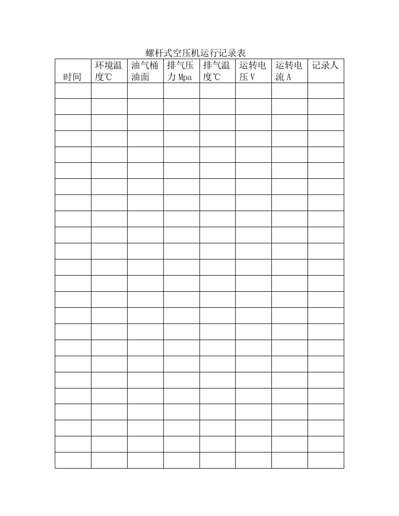 螺杆式空压机运行记录表
