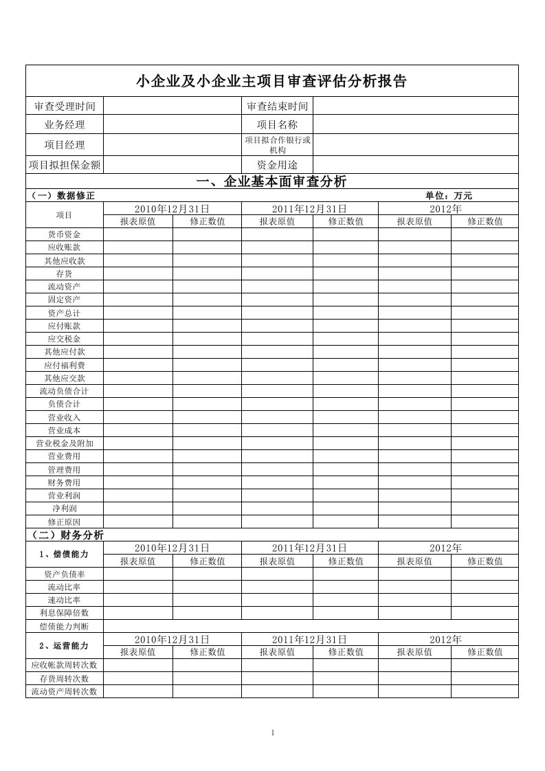 小企业及小企业主项目审查评估分析报告