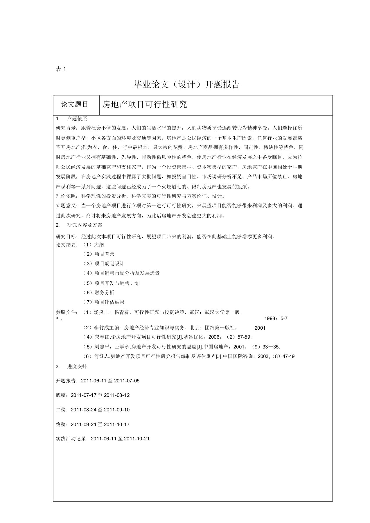 房地产项目可行性研究开题报告