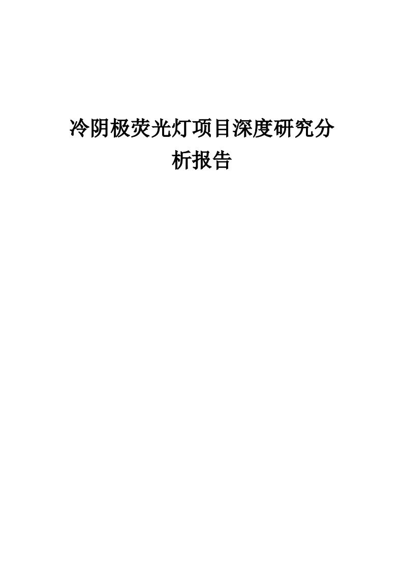 冷阴极荧光灯项目深度研究分析报告