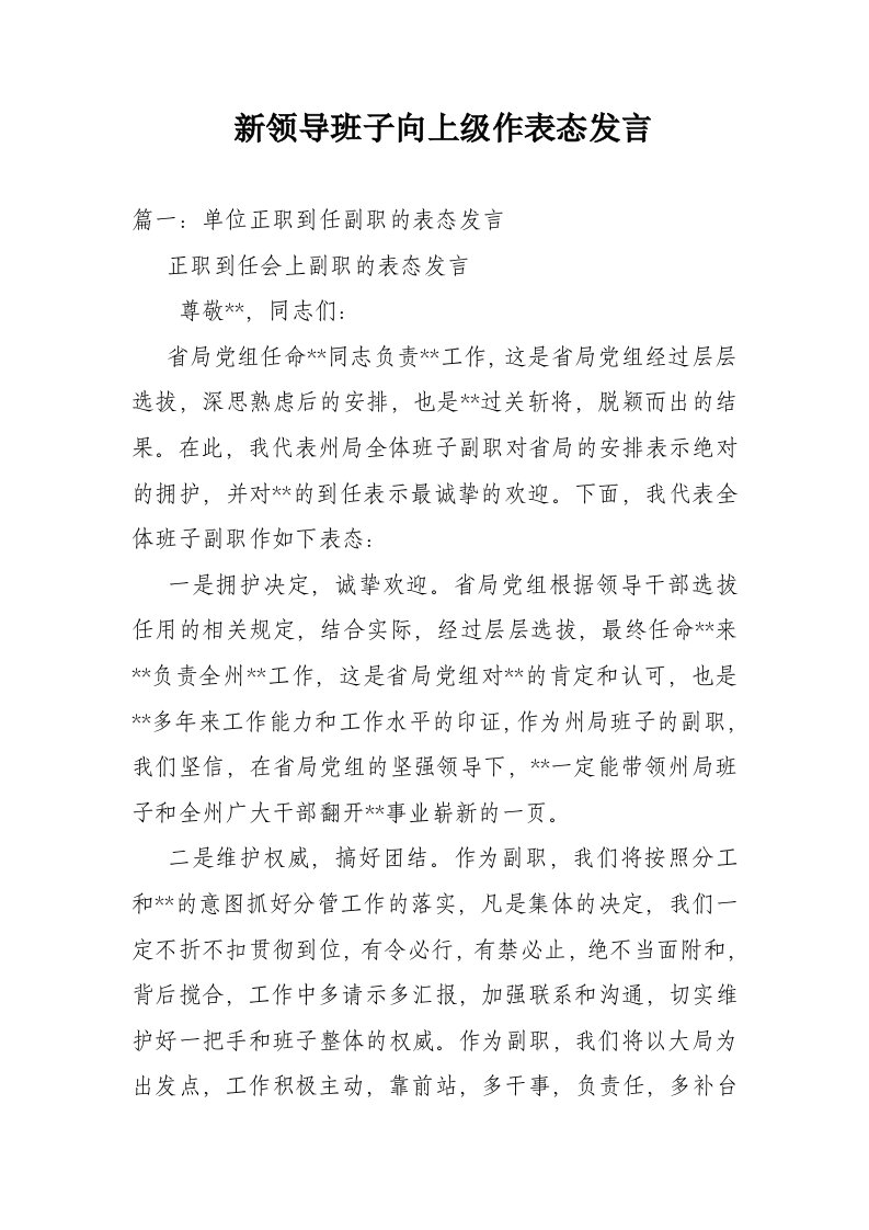 新领导班子向上级作表态发言