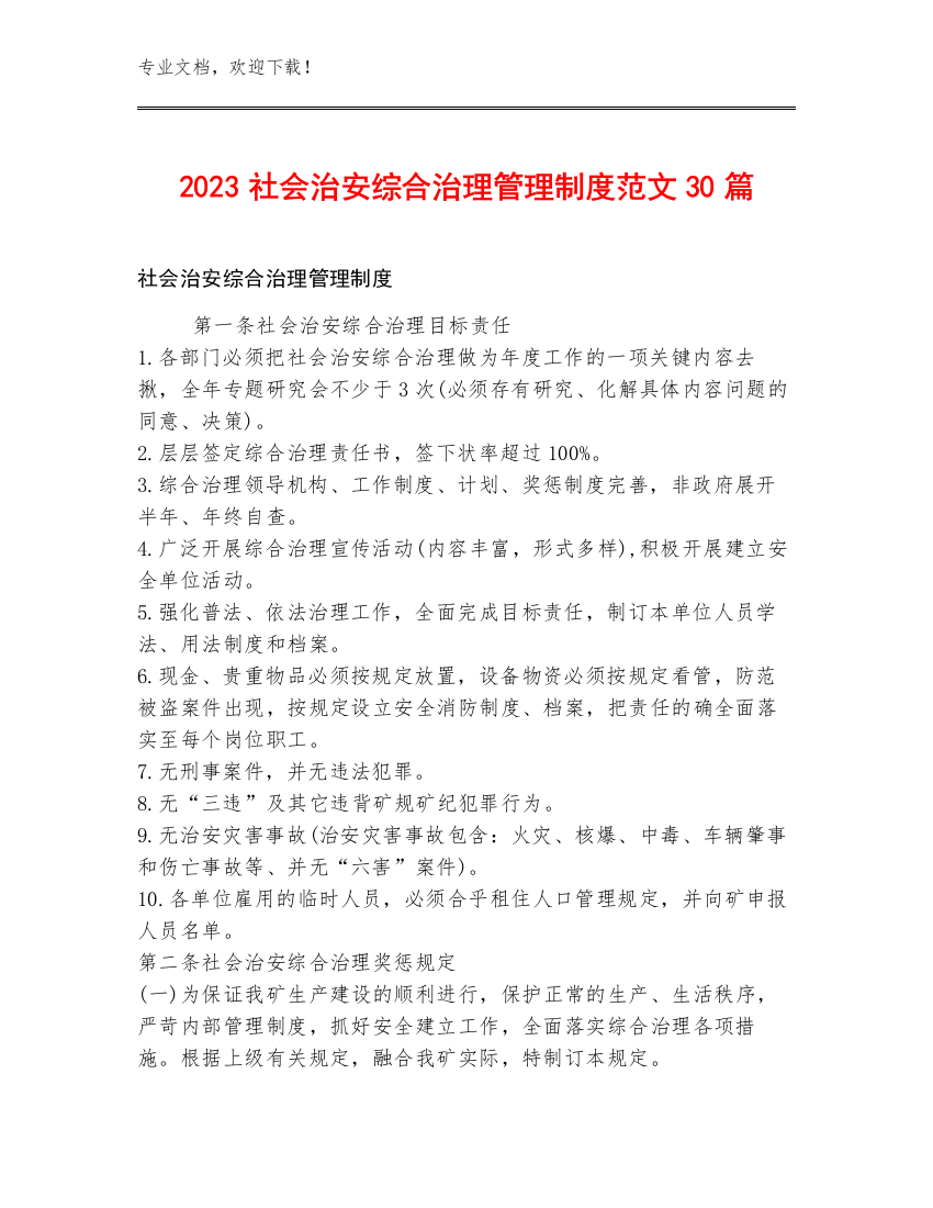 2023社会治安综合治理管理制度范文30篇