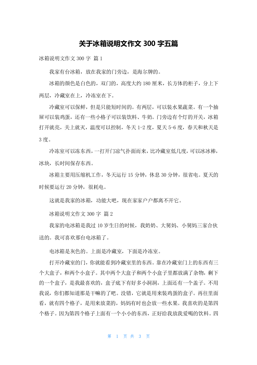 关于冰箱说明文作文300字五篇