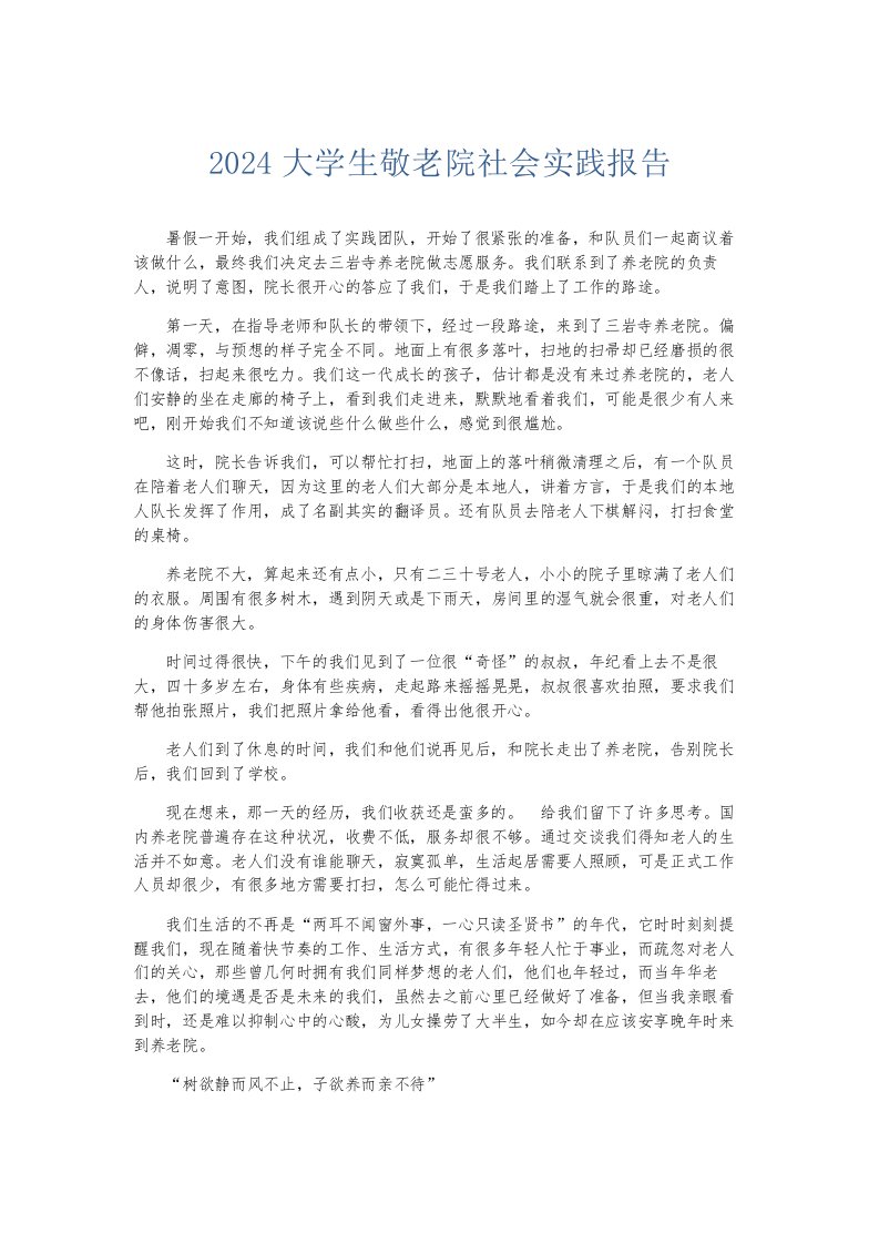 总结报告2024大学生敬老院社会实践报告002