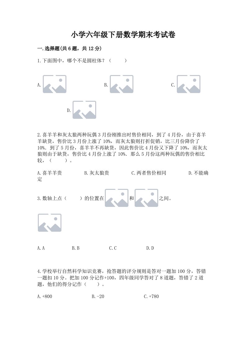 小学六年级下册数学期末考试卷附参考答案【轻巧夺冠】