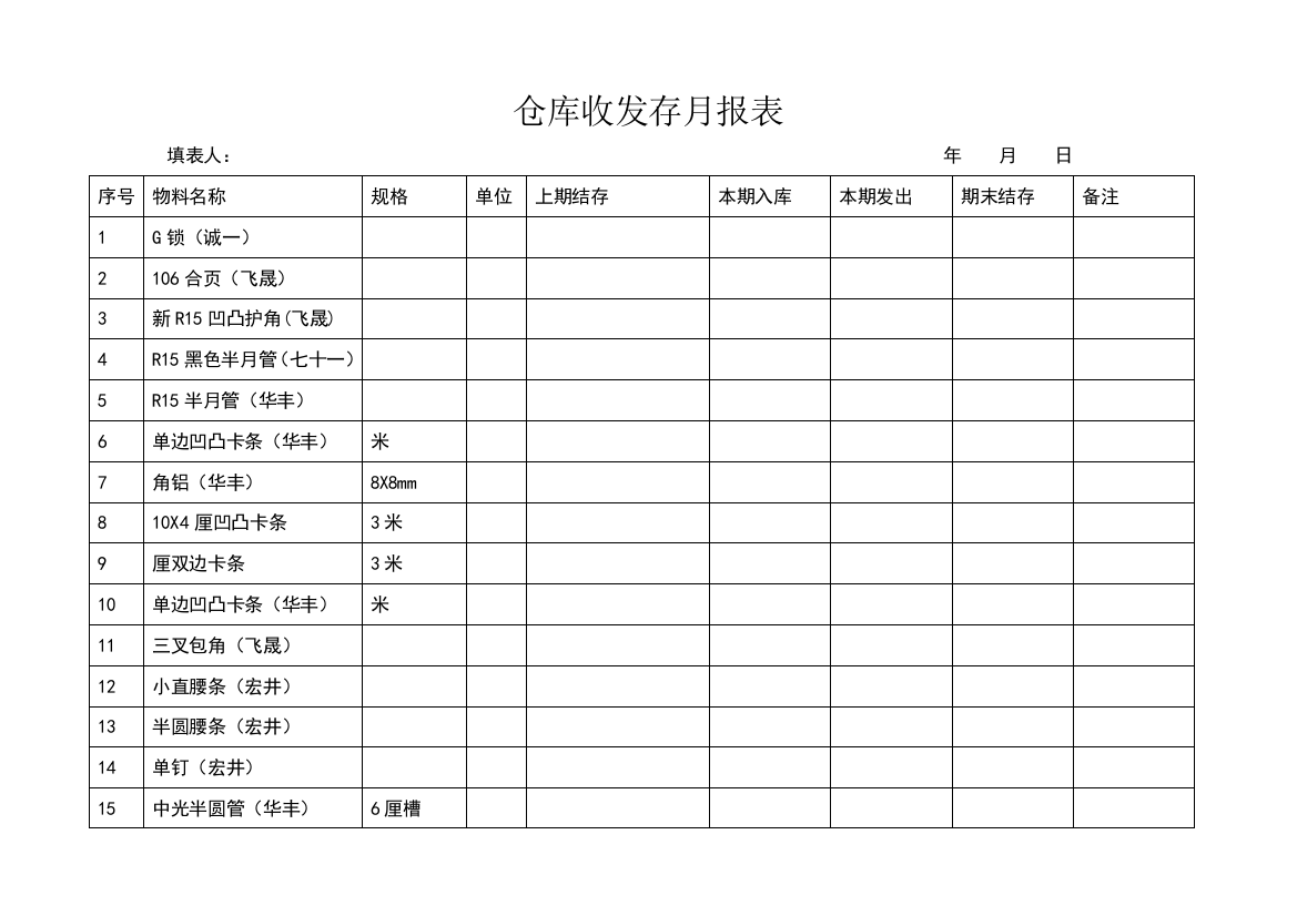 仓库收发存月报表