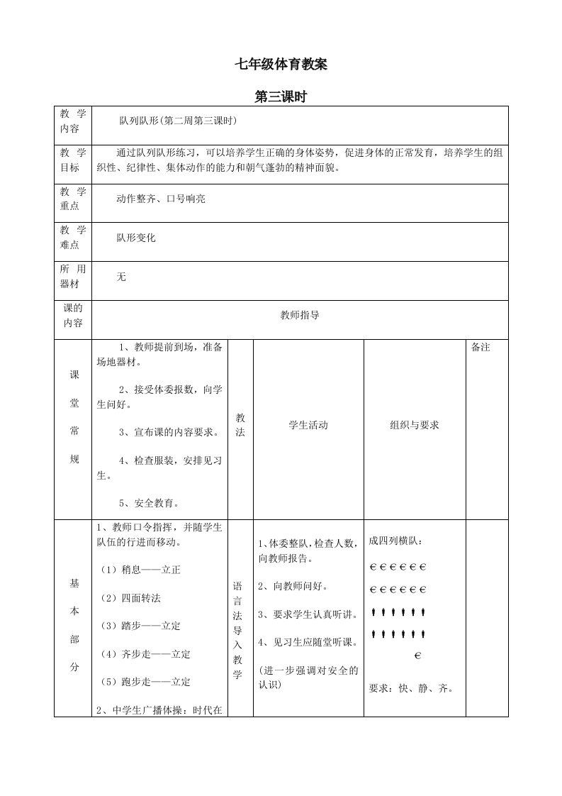 七年级体育教案--【教学参考】