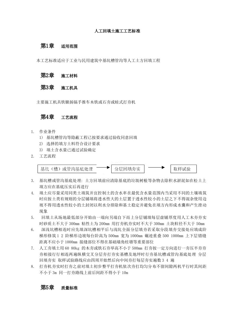 施工工法工艺之地基基础工程-人工回填土施工工艺标准