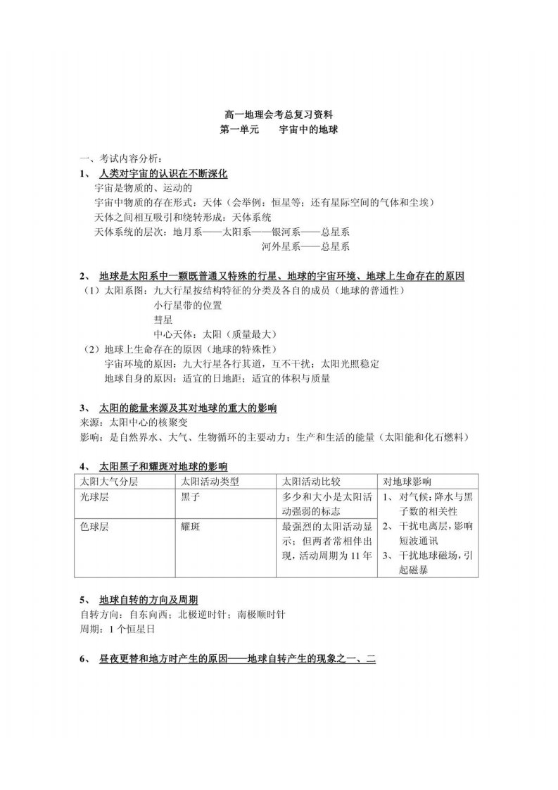 高一地理会考复习资料