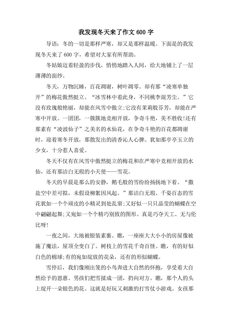 我发现冬天来了作文600字