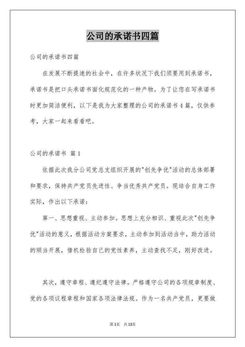 公司的承诺书四篇例文